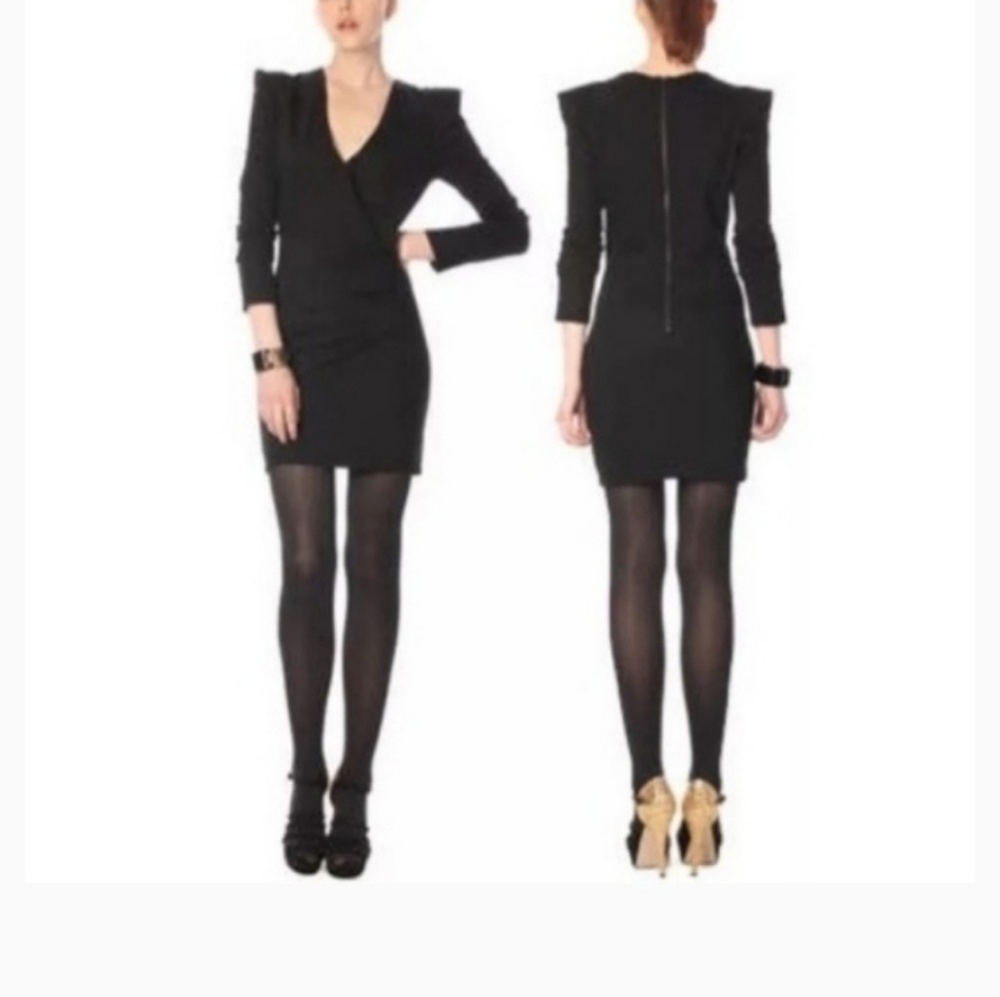 French Connection Black V-neck Dress Long Sleeves - Picture 2 of 7